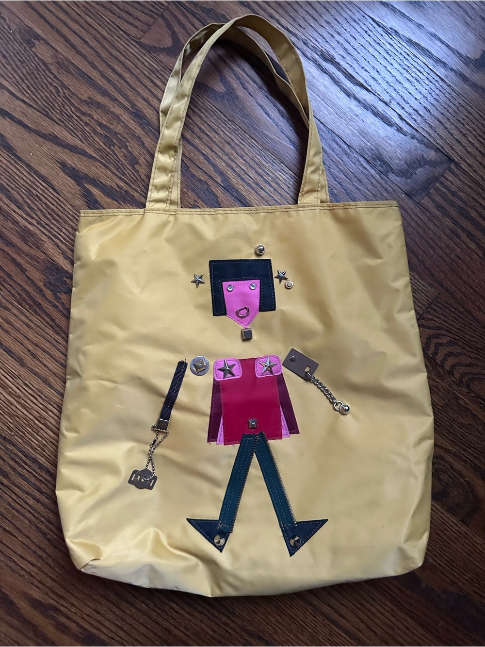 Yellow Nylon Tote with Playful Applique Figure